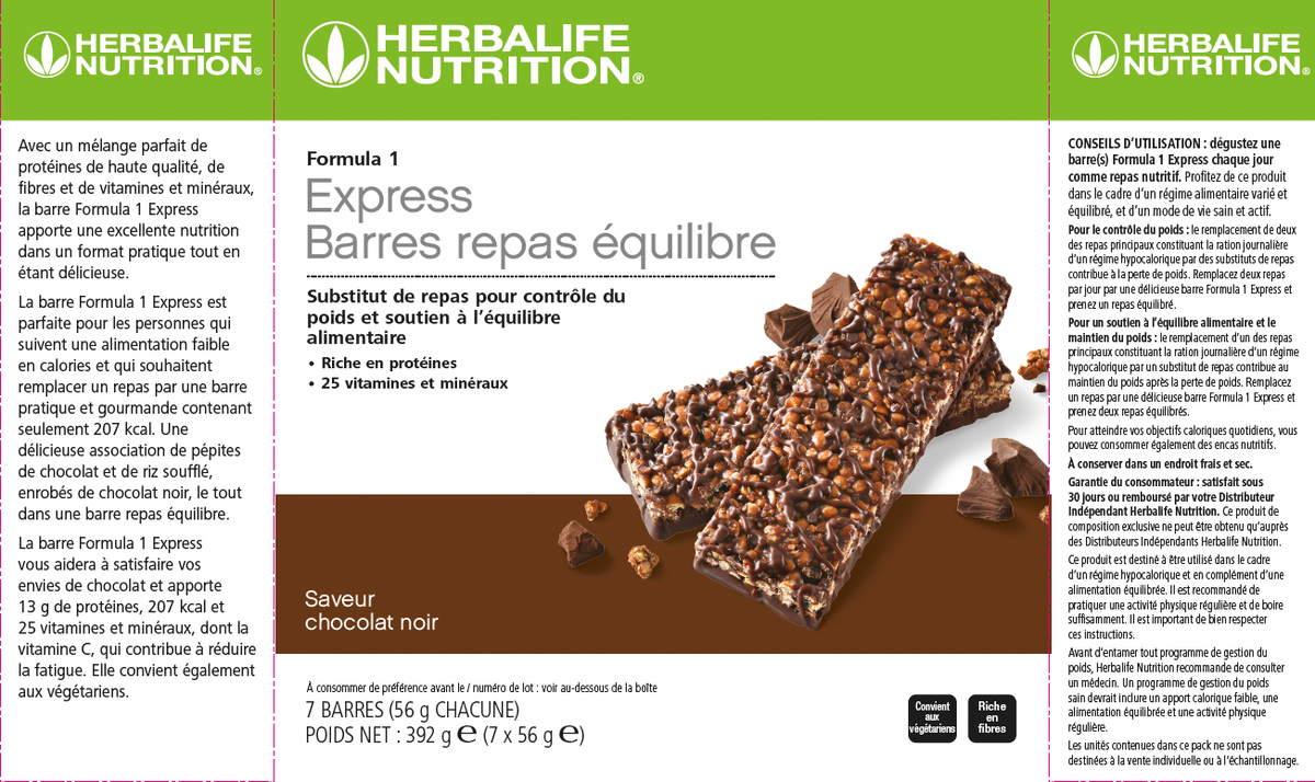 HERBALIFE - Barres Repas Équilibre Formula 1 Express Chocolat noir 7 barres de 56 g – photo 2